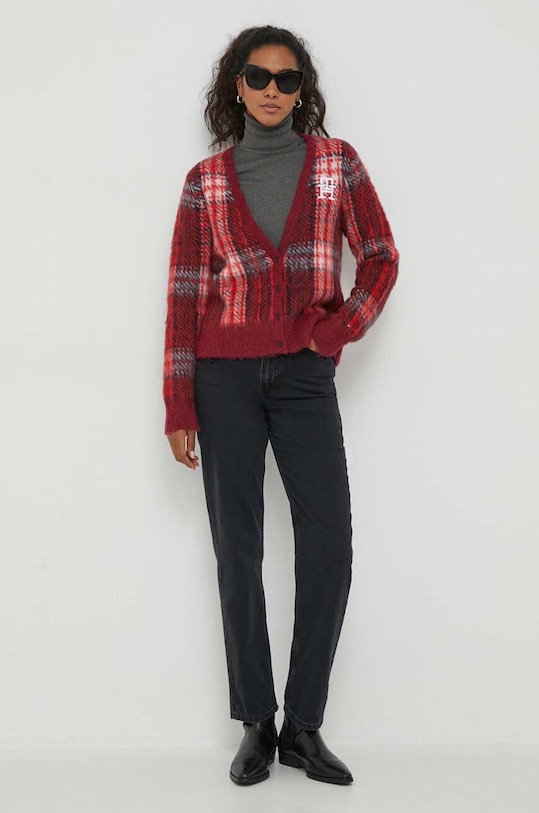 Svetr s příměsí vlny Tommy Hilfiger WW0WW40129 burgundské AW23