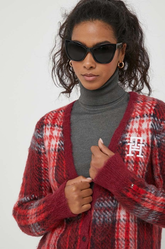 Svetr s příměsí vlny Tommy Hilfiger burgundské WW0WW40129