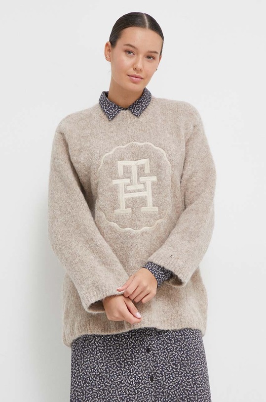Tommy Hilfiger sweter wełniany wełna beżowy WW0WW40267