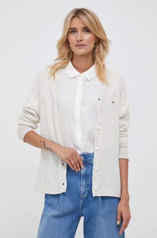 Tommy Hilfiger kardigan wełniany szpic beżowy WW0WW39888
