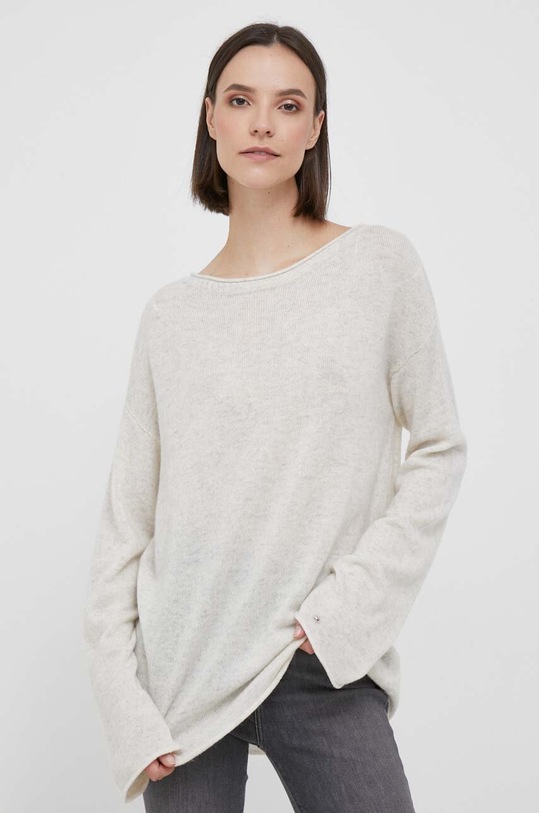 Tommy Hilfiger sweter wełniany okrągły beżowy WW0WW39890