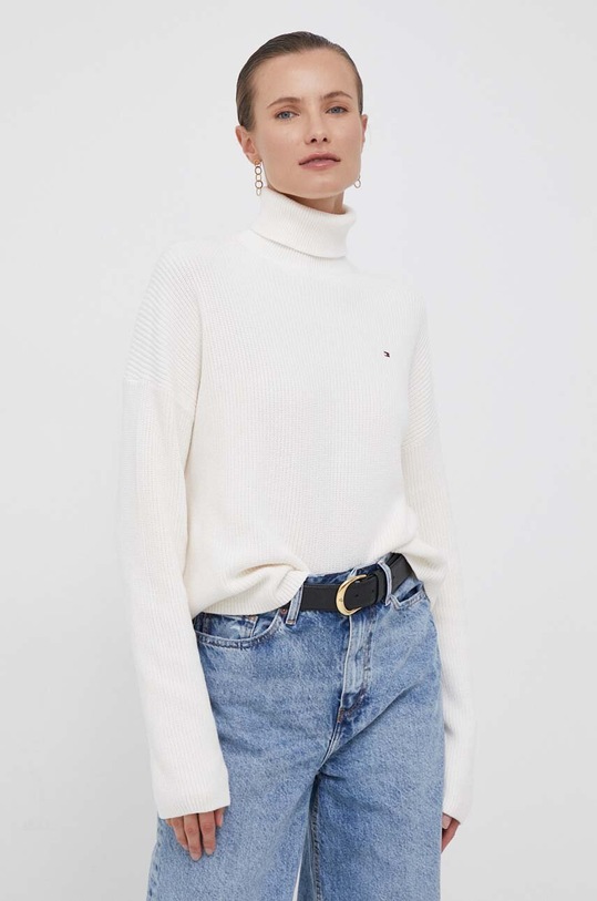 Bavlněný svetr Tommy Hilfiger rolák béžová WW0WW39902