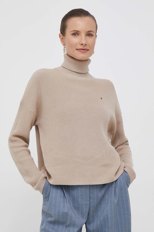 Βαμβακερό πουλόβερ Tommy Hilfiger βαμβάκι μπεζ WW0WW39902