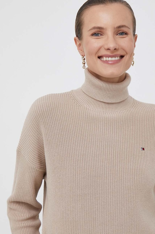 Βαμβακερό πουλόβερ Tommy Hilfiger μπεζ WW0WW39902