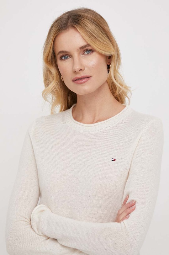 Tommy Hilfiger sweter wełniany okrągły beżowy WW0WW40264