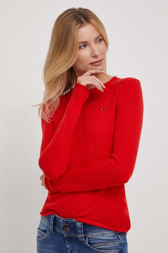 Tommy Hilfiger sweter wełniany okrągły czerwony WW0WW40264