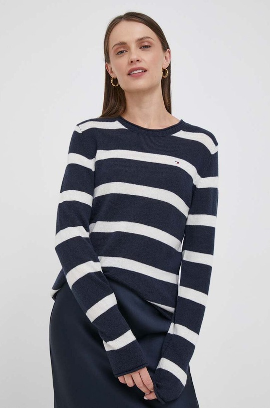 Tommy Hilfiger sweter wełniany okrągły granatowy WW0WW40264