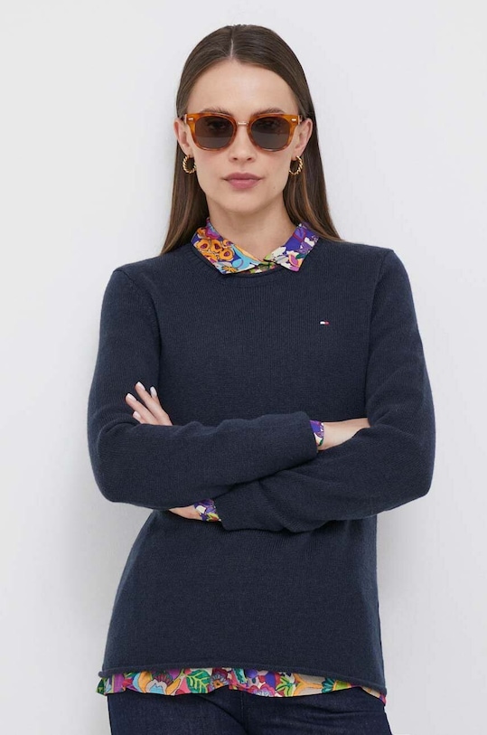 Tommy Hilfiger sweter wełniany okrągły granatowy WW0WW40264