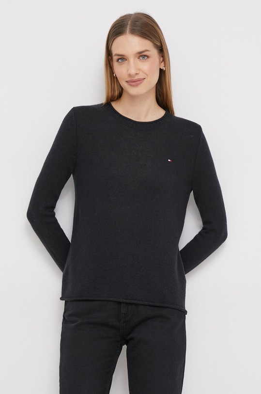 Tommy Hilfiger sweter wełniany okrągły czarny WW0WW40264