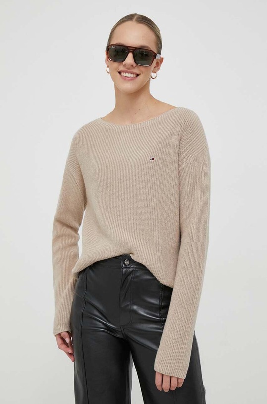 Tommy Hilfiger sweter bawełniany bawełna beżowy WW0WW40345