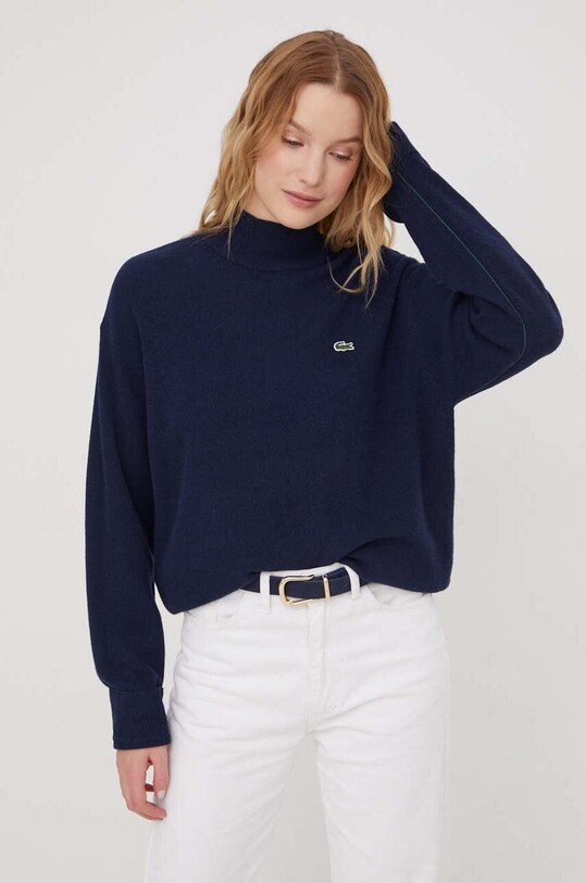 Lacoste sweter wełniany wełna granatowy AF9542