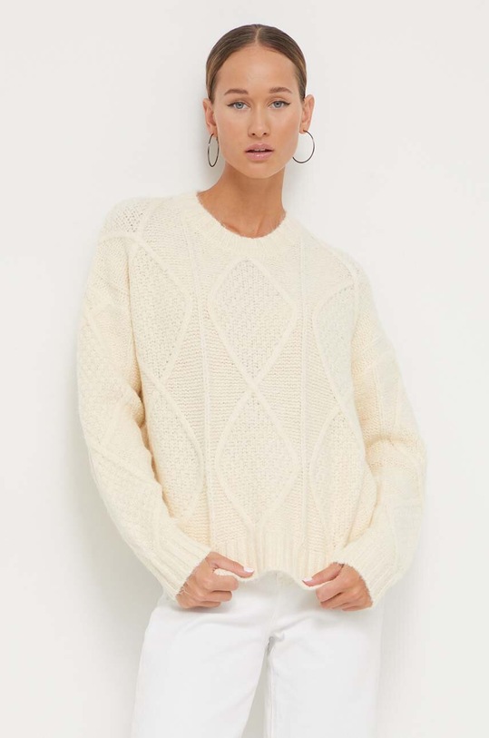 Superdry sweter z domieszką wełny okrągły beżowy W6110498A.1GW