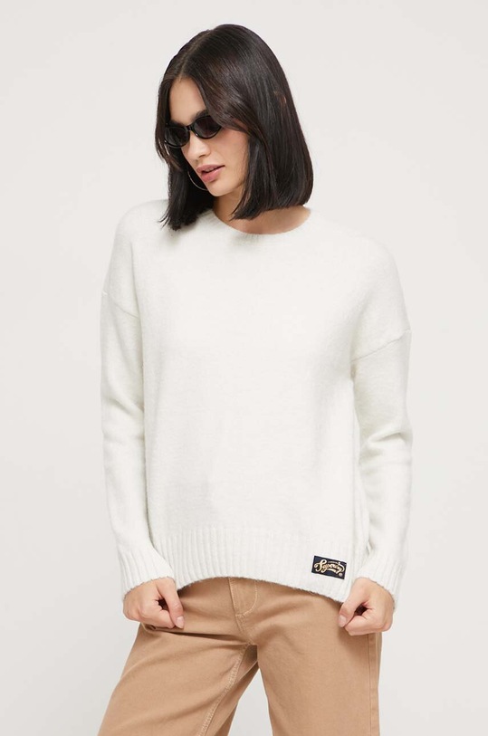 Superdry sweter z domieszką wełny okrągły beżowy W6110500A.39E