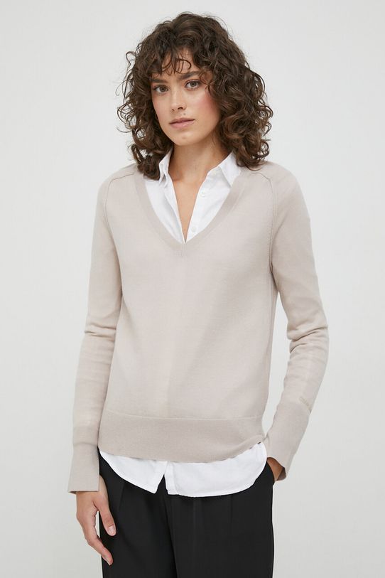 Calvin Klein sweter wełniany szpic beżowy K20K205988