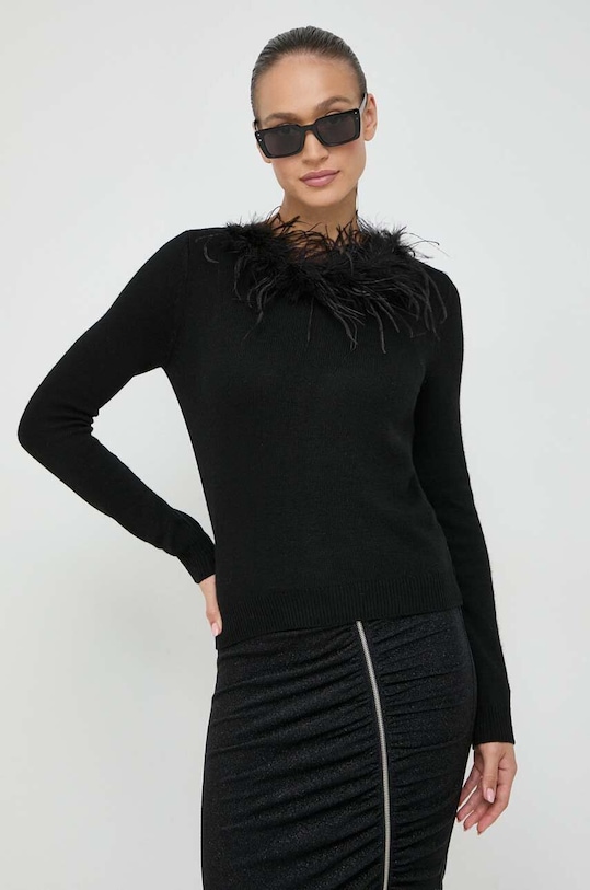 Pulover s dodatkom kašmira Twinset s dodatkom vune crna 232TT3331