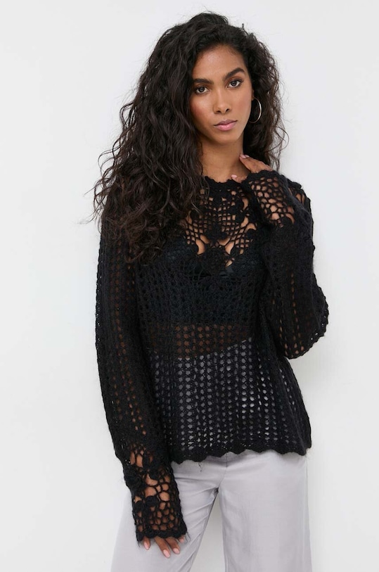 Twinset gyapjú pulóver fekete 232TT3441