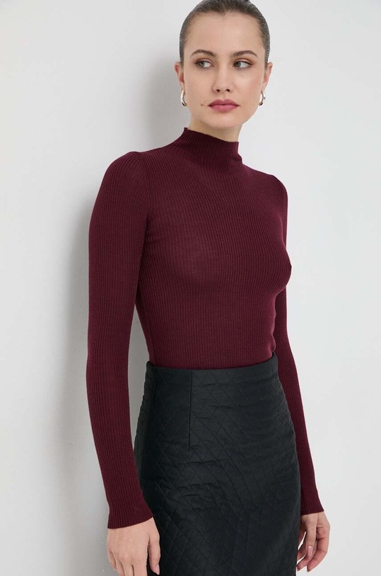 Twinset sweter wełniany wełna bordowy 232TT3340