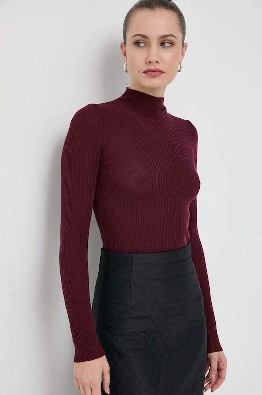 Twinset sweter wełniany wełna bordowy 232TT3340