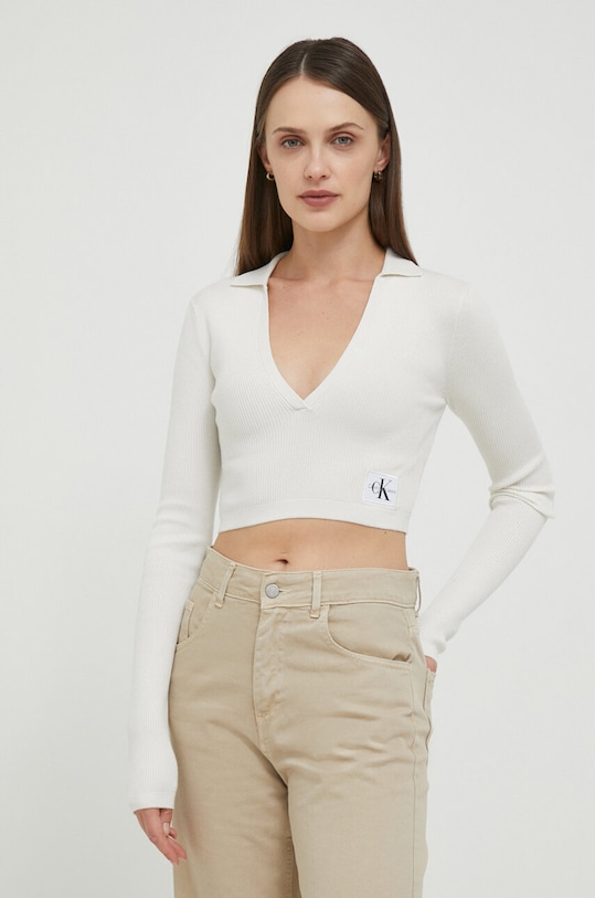 Tričko s dlouhým rukávem Calvin Klein Jeans béžová J20J221969