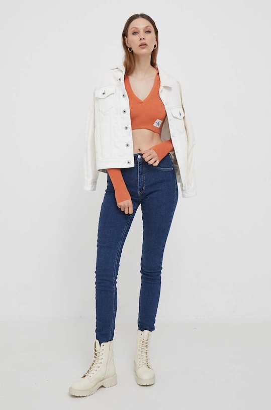 Tričko s dlouhým rukávem Calvin Klein Jeans J20J221969 oranžová AW23