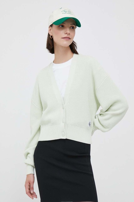 Памучна жилетка Calvin Klein Jeans памук зелен J20J221973