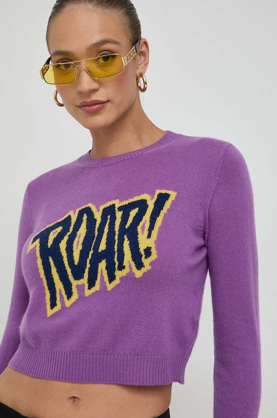 MAX&Co. sweter wełniany okrągły fioletowy 73643323