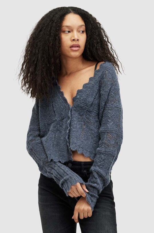 AllSaints kardigan VANESSA CARDIGAN z domieszką wełny czarny WK034V