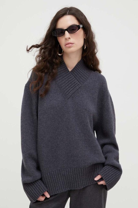 Lovechild pulover de lana grosime medie gri 8613459