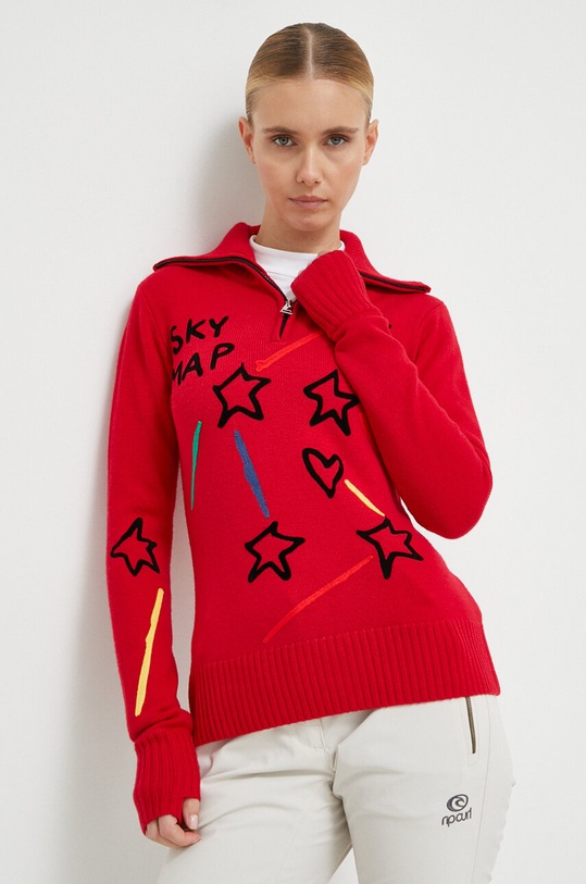 Rossignol sweter wełniany JCC wełna czerwony RLMWO04