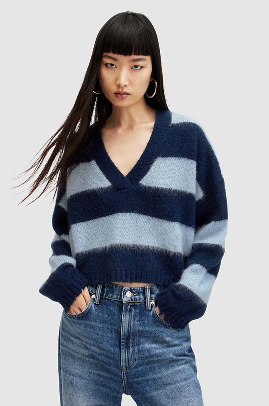 AllSaints pulover din amestec de lana LOU CROP grosime medie albastru WK019Z