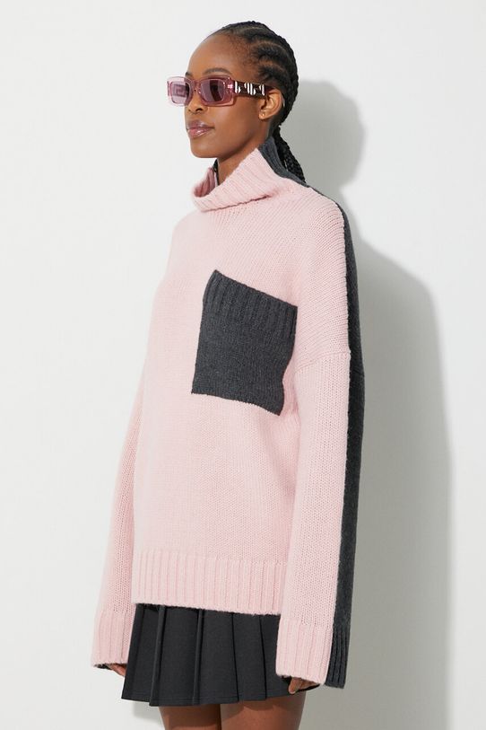 Vlněný svetr JW Anderson vzorovaný růžová KW1004.YN0144