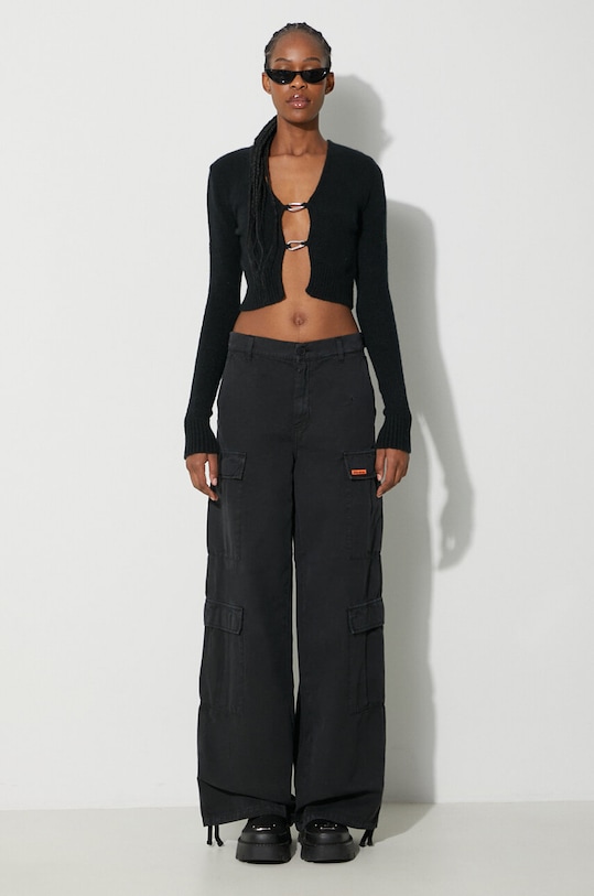 Kardigán s prímesou vlny Heron Preston Carabiner Knit Cardigan HWHB008F23KNI0011000 čierna AW23