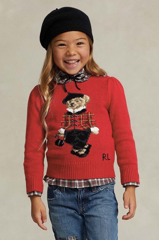 Polo Ralph Lauren sweter bawełniany dziecięcy drobny wzór czerwony 312920102001