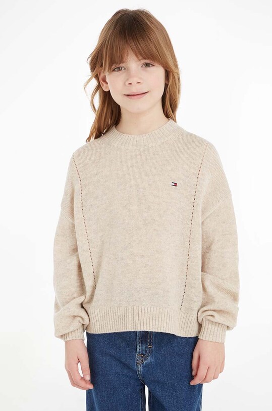 Tommy Hilfiger sweter wełniany dziecięcy wełna beżowy KG0KG07801.74.122.9BYX