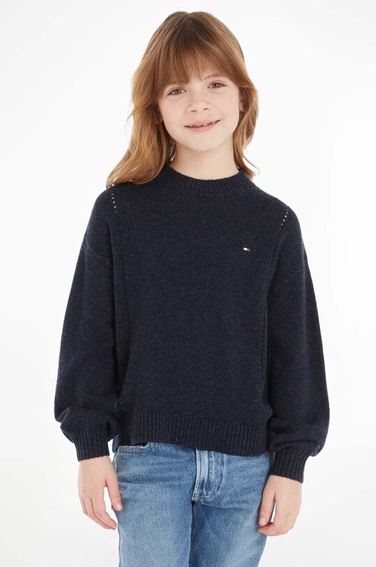 Tommy Hilfiger pulover de lână pentru copii uni bleumarin KG0KG07801.128.176.9BYX