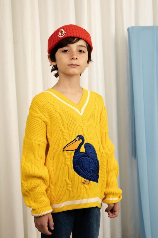 Mini Rodini sweter bawełniany dziecięcy aplikacja żółty 2362010823
