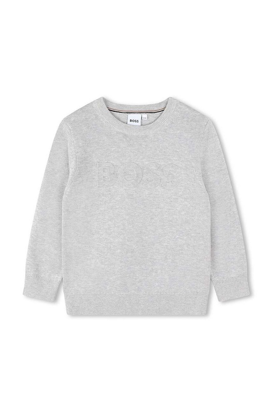 Детски памучен пуловер BOSS тънък сив J25Q06.114.150