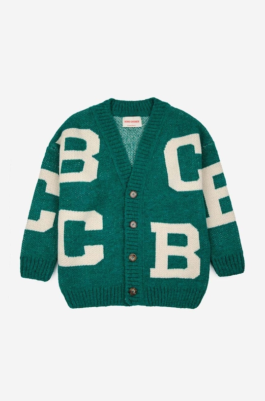 Детский кардиган с примесью шерсти Bobo Choses 223AC122 зелёный AW23