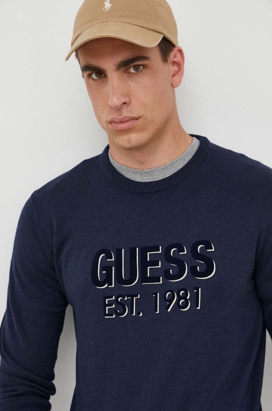 Guess sweter z domieszką jedwabiu granatowy M3YR03.Z3052