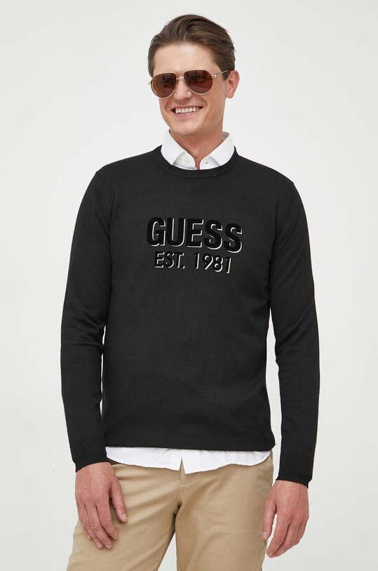 Guess sweter z domieszką jedwabiu czarny M3YR03.Z3052