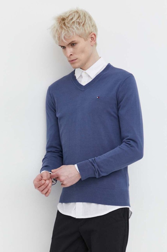 Svetr Tommy Hilfiger V výstřih modrá MW0MW22349
