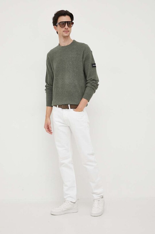 Calvin Klein sweter z domieszką wełny K10K110401 zielony AW23