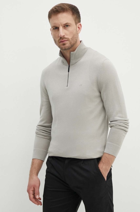 Calvin Klein sweter wełniany wełna szary K10K110421