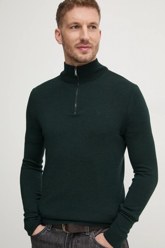 Calvin Klein sweter wełniany zielony K10K110421