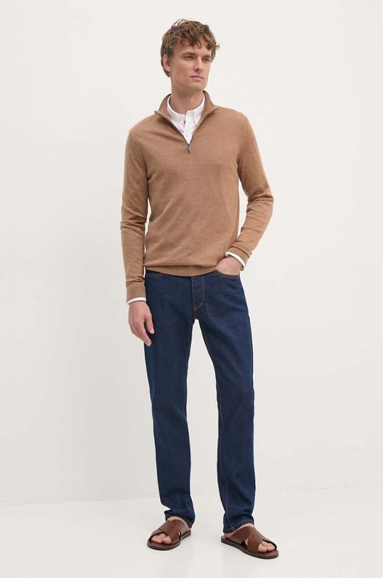 Calvin Klein sweter wełniany K10K110421 brązowy AW24
