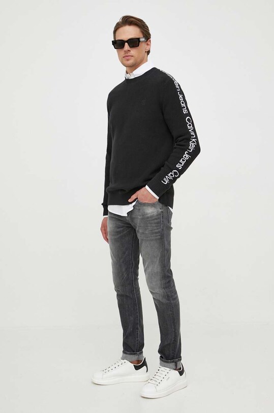 Βαμβακερό πουλόβερ Calvin Klein Jeans βαμβάκι μαύρο J30J323808
