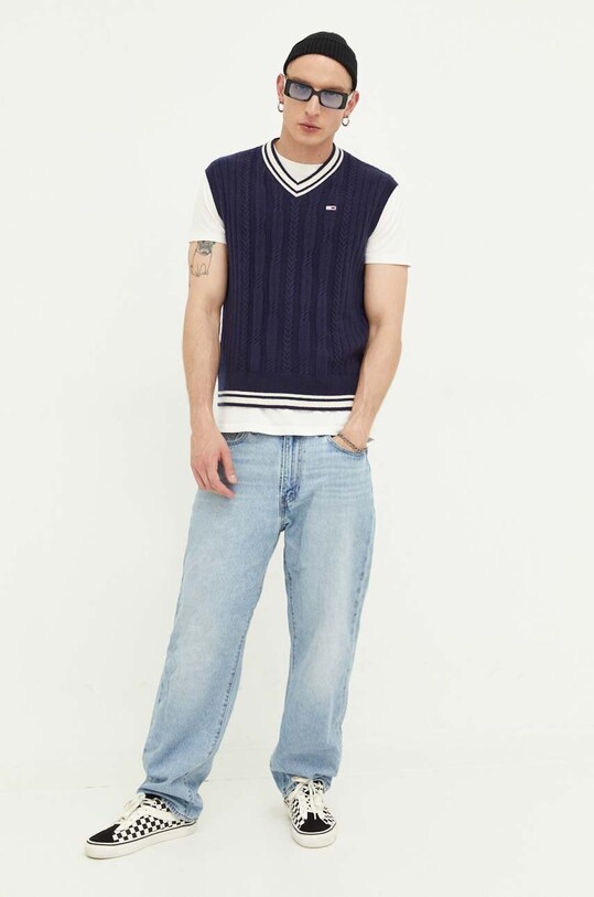 Tommy Jeans kamizelka z domieszką wełny DM0DM16724 granatowy AW23