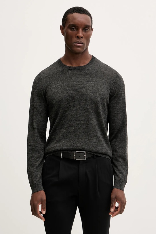 BOSS sweter wełniany bawełna szary 50468239