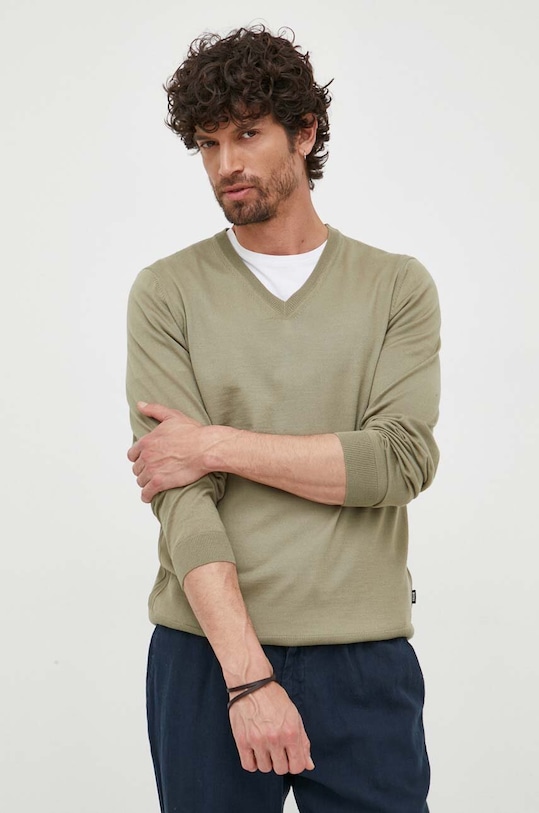 BOSS sweter wełniany szpic zielony 50468261