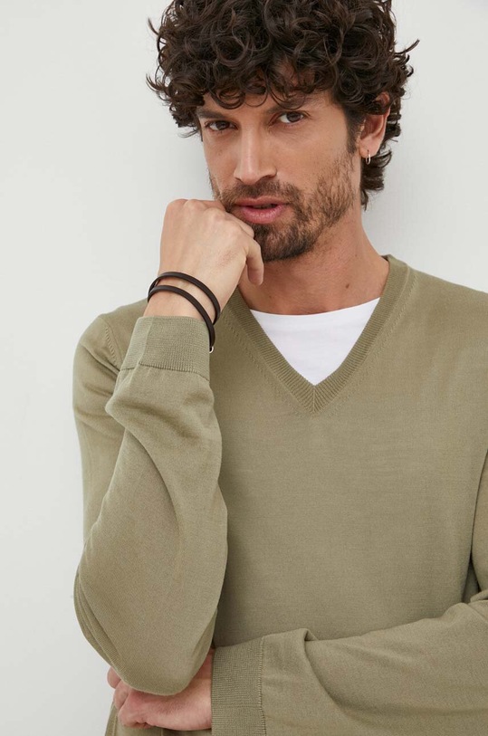 BOSS sweter wełniany zielony 50468261